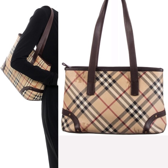 Burberry Handbags - BURBERRY Haymarket Check Canvas Studded Tote Bag